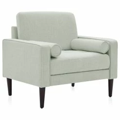 Belleze Erik Accent Chair Tufted Linen With Bolster Pillows, White