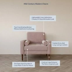 Belleze Erik Accent Chair Tufted Linen With Bolster Pillows, Brick -GDF sofa Shop 2d41c12a029728aa 2779 w800 h800 b0 p0