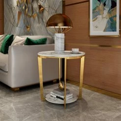 HOMARY Faux Marble Round End Table For Living Room With Storage Shelf Gold 12 HOMARY Faux Marble Round End Table For Living Room With Storage Shelf Gold -GDF sofa Shop 2e11532500e2e295 6395 w800 h800 b0 p0
