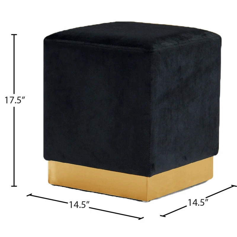 Meridian Furniture Jax Velvet Ottoman/Stool, Black, Gold Base 6 Meridian Furniture Jax Velvet Ottoman/Stool, Black, Gold Base - Image 4