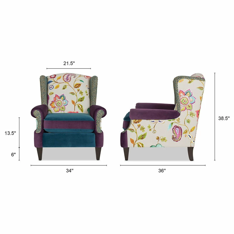 Jennifer Taylor Home Anya Boho Chic Wingback Accent Arm Chair, Floral & Leopard, Purple Blue Teal 6 Jennifer Taylor Home Anya Boho Chic Wingback Accent Arm Chair, Floral & Leopard, Purple Blue Teal - Image 4