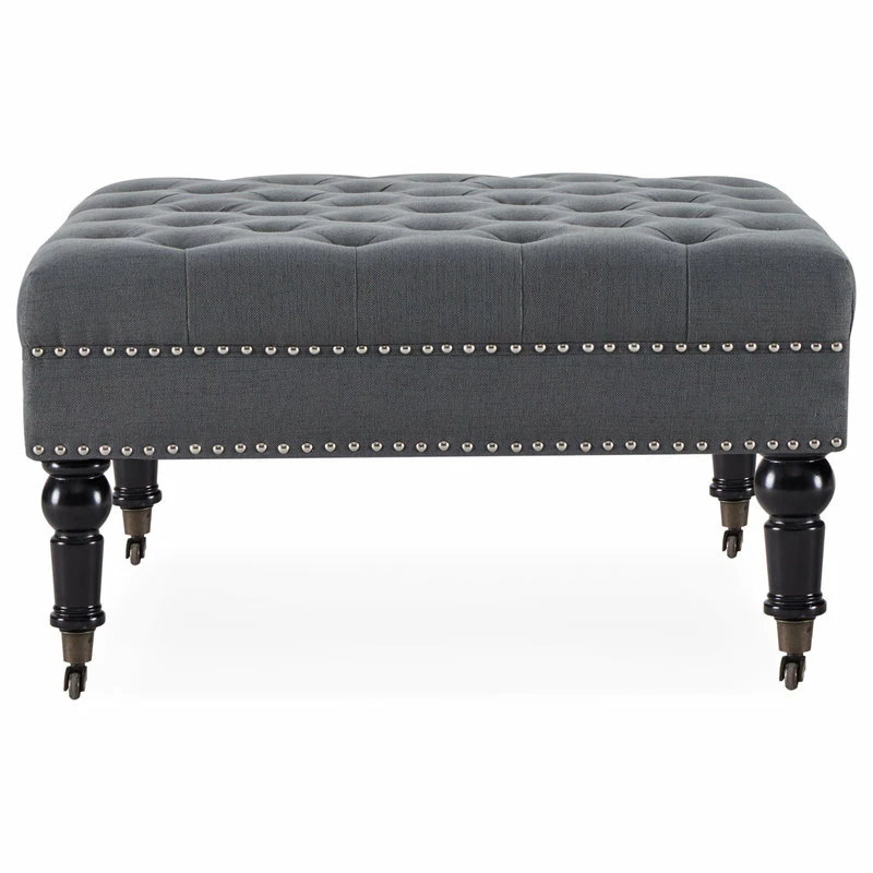 Belleze Button Tufted Square Ottoman Bench With Rolling Wheels Nailhead Trim, Gray 5 Belleze Button Tufted Square Ottoman Bench With Rolling Wheels Nailhead Trim, Gray - Image 3