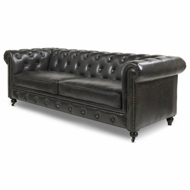Jennifer Taylor Home Winston 91" Tufted Chesterfield Sofa, Vintage Black Brown Faux Leather 6 Jennifer Taylor Home Winston 91" Tufted Chesterfield Sofa, Vintage Black Brown Faux Leather - Image 4