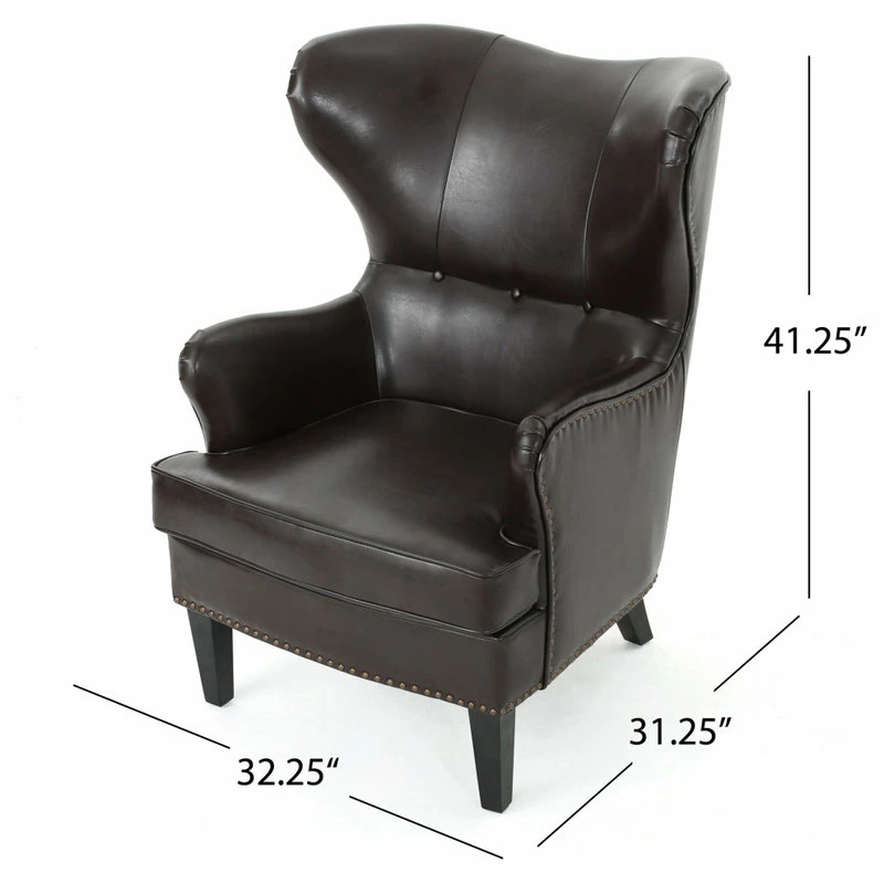 GDFStudio GDF Studio Romford Bonded Leather Wingback Club Chair, Brown 7 GDFStudio GDF Studio Romford Bonded Leather Wingback Club Chair, Brown - Image 5