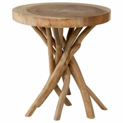 East At Main's Merrill Brown Round Teakwood Accent Table