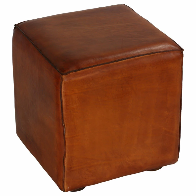 Bare Decor Sands Genuine Leather Cube Ottoman, Saddle Brown 5 Bare Decor Sands Genuine Leather Cube Ottoman, Saddle Brown - Image 3