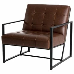 Glitzhome 29.25"H PU Leather Tufted Accent Chair, Brown