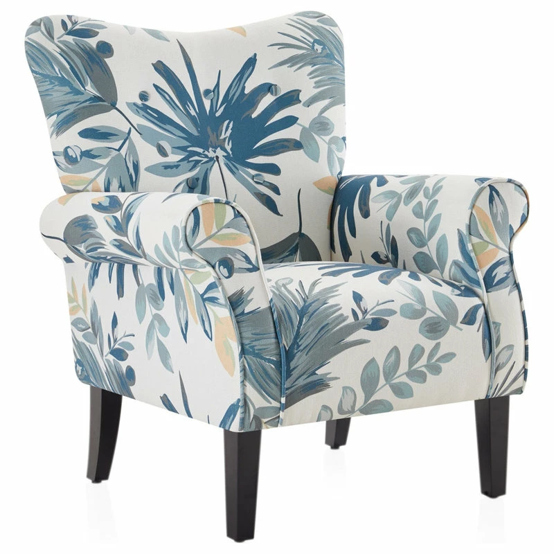 Belleze High Wingback Linen Armchair, Blue Floral 3 Belleze High Wingback Linen Armchair, Blue Floral