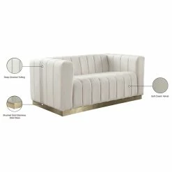 Meridian Furniture Marlon Velvet Loveseat With Brushed Gold Stainless Steel Base, Cream -GDF sofa Shop 3251105002740fa0 6416 w800 h800 b1 p0