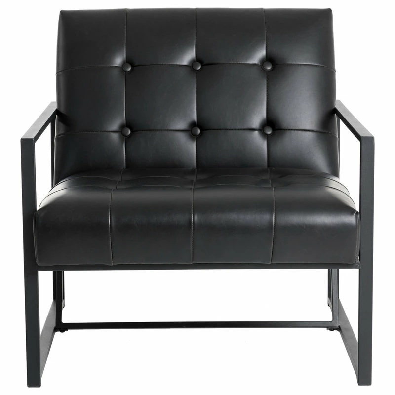 Glitzhome 29.25"H PU Leather Tufted Accent Chair, Black 4 Glitzhome 29.25"H PU Leather Tufted Accent Chair, Black - Image 2