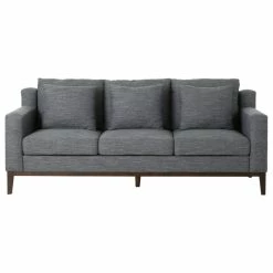 GDFStudio Noxon Fabric 3 Seater Sofa With Accent Pillows, Charcoal + Dark Walnut