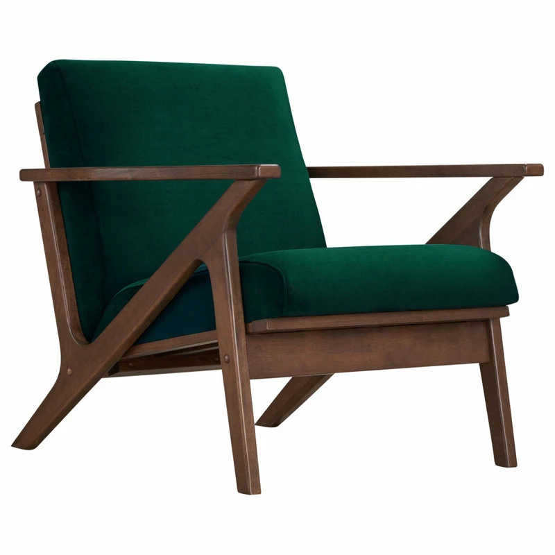 Omax Decor Zola Lounge Chair, Green Velvet/Walnut 3 Omax Decor Zola Lounge Chair, Green Velvet/Walnut