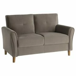 Domain Industries Inc. Lexicon Dunleith Modern Contemporary Velvet Tufted Loveseat In Brown And Walnut