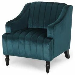 GDFStudio Candice Glam Velvet Club Chair, Teal/Dark Brown