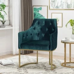 GDFStudio Fern Modern Tufted Glam Accent Chair With Velvet Cushions And U-Shaped Base, Teal, Gold -GDF sofa Shop 3431988201b71371 3365 w800 h800 b0 p0