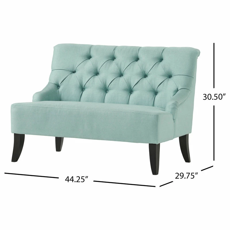 GDFStudio GDF Studio Nicoletta Tufted Fabric Settee Loveseat, Light Mint Blue 5 GDFStudio GDF Studio Nicoletta Tufted Fabric Settee Loveseat, Light Mint Blue - Image 3