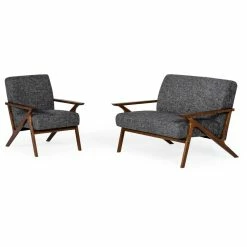 Vig Furniture Inc. Modrest Candea Mid-Century Walnut And Gray Loveseat -GDF sofa Shop 351122a40e9088d9 6127 w800 h800 b1 p0