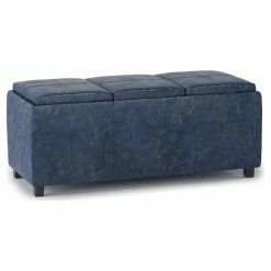 Simpli Home Ltd. Simpli Home Avalon 42" Faux Leather Storage Ottoman In Denim Blue