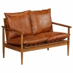 Vida XL International B.V. VidaXL 2-Seater Sofa Real Leather With Acacia Wood Brown Chair Seat Furniture -GDF sofa Shop 3561c91602f14c90 8278 w800 h800 b1 p0