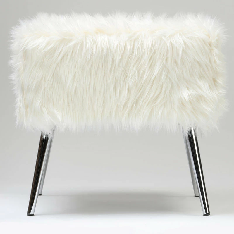 Cortesi Home Olivia White Faux Fur Ottoman, 20" 5 Cortesi Home Olivia White Faux Fur Ottoman, 20" - Image 3