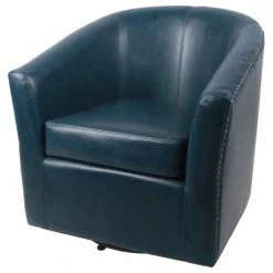 New Pacific Direct Inc. Ernest Bonded Leather Swivel Chair, Vintage Blue
