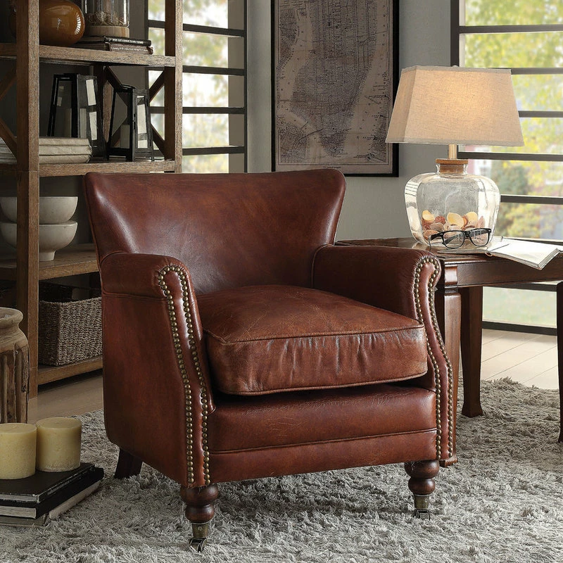 Acme Furniture Leeds Top Grain Leather Accent Chair, Vintage Dark Brown 4 Acme Furniture Leeds Top Grain Leather Accent Chair, Vintage Dark Brown - Image 2