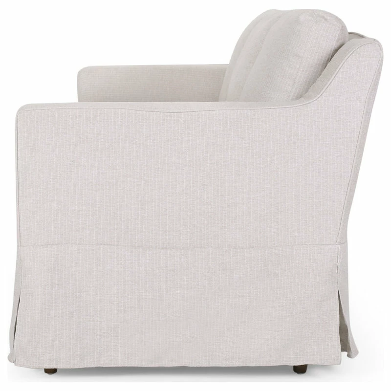 GDFStudio Bainville Fabric 3 Seater Sofa With Skirt, Light Beige Stripe + Walnut 9 GDFStudio Bainville Fabric 3 Seater Sofa With Skirt, Light Beige Stripe + Walnut - Image 7