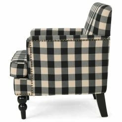 GDFStudio GDF Studio Eve Tufted Fabric Club Chair, Black Checkerboard/Dark Brown -GDF sofa Shop 37c1857f01b70a62 1128 w800 h800 b1 p0