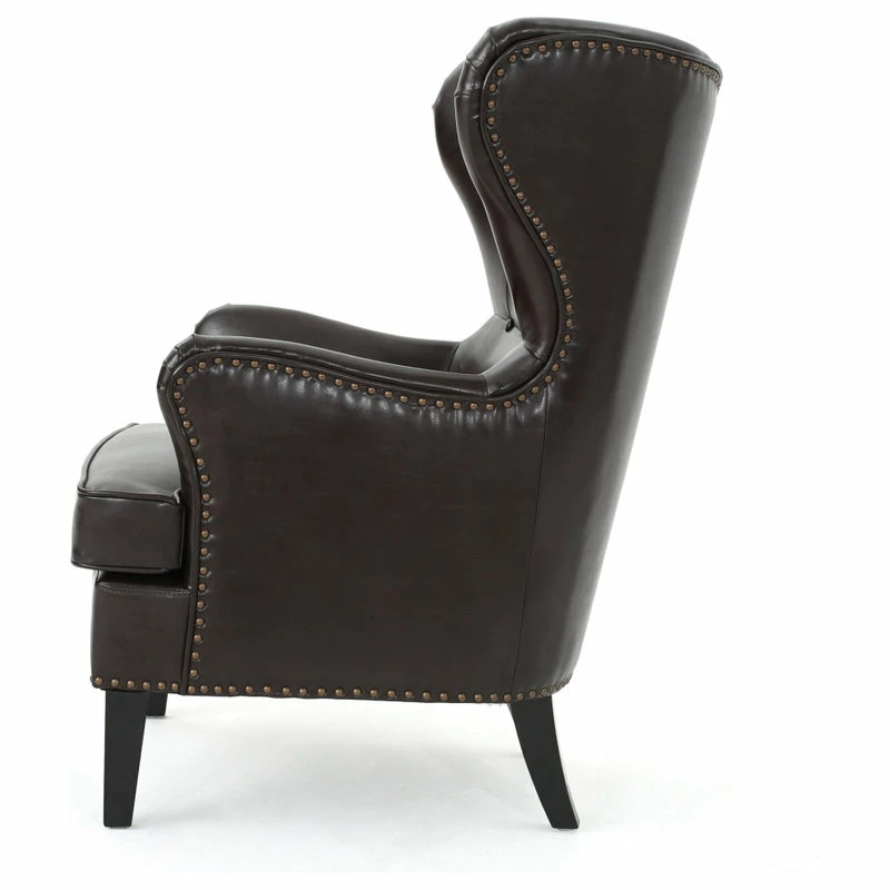 GDFStudio GDF Studio Romford Bonded Leather Wingback Club Chair, Brown 8 GDFStudio GDF Studio Romford Bonded Leather Wingback Club Chair, Brown - Image 6