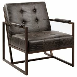 Olliix INK+IVY Waldorf Mid-Century Modern Accent Chair, Faux Leather Snakeskin Brown