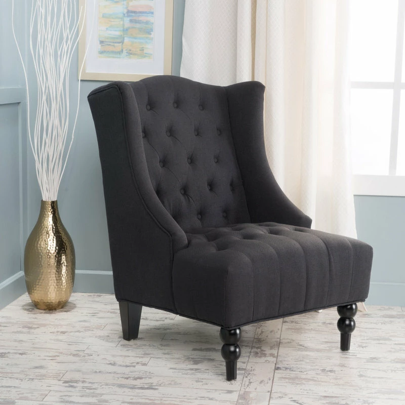 GDFStudio GDF Studio Adriana Tall Wingback Tufted Fabric Club Chair, Dark Charcoal 4 GDFStudio GDF Studio Adriana Tall Wingback Tufted Fabric Club Chair, Dark Charcoal - Image 2