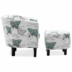 Belleze Accent Chair W/ Ottoman Round Arms Curved Back French Print Script, White -GDF sofa Shop 3a51c6370d80725c 7822 w800 h800 b1 p0