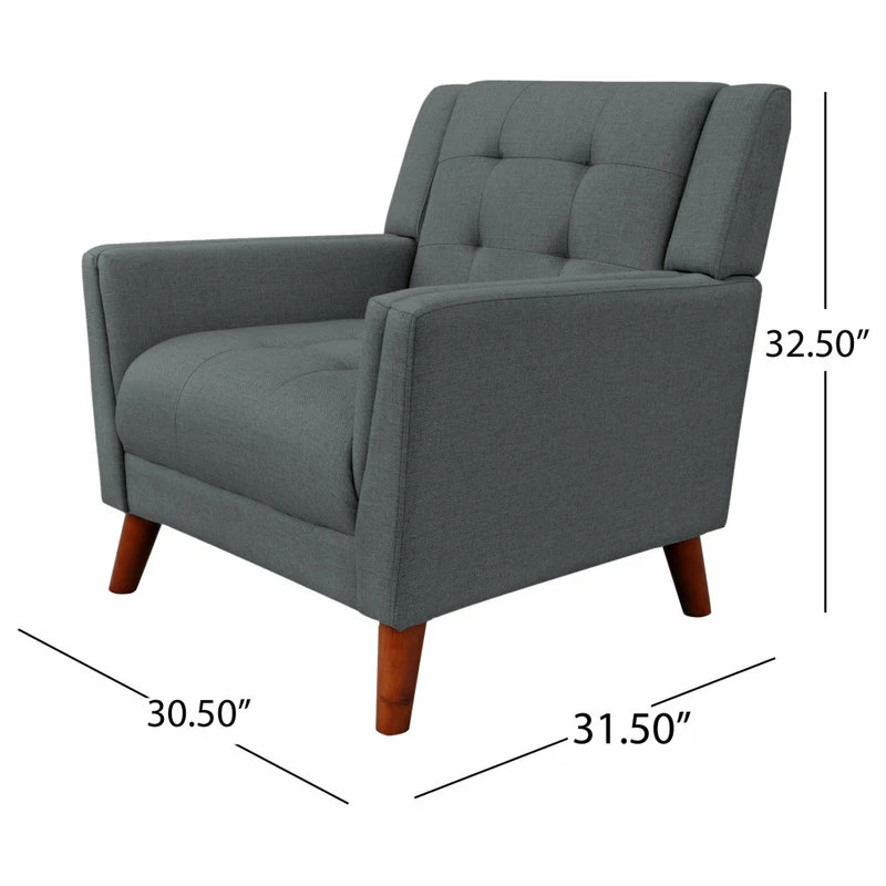 GDFStudio GDF Studio Evelyn Mid Century Modern Fabric Arm Chair, Dark Gray/Walnut 5 GDFStudio GDF Studio Evelyn Mid Century Modern Fabric Arm Chair, Dark Gray/Walnut - Image 3
