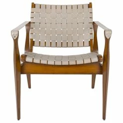 Safavieh Dilan Leather Safari Chair, White/Brown