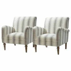 Karat Home Stripe Armchair Set Of 2, Gray