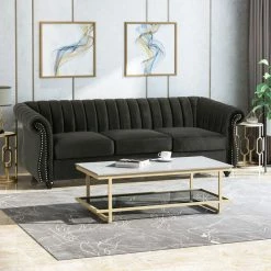 GDFStudio Olga Modern Glam Velvet 3 Seater Sofa, Black, Dark Brown -GDF sofa Shop 3ec10dc10f906675 3727 w800 h800 b0 p0