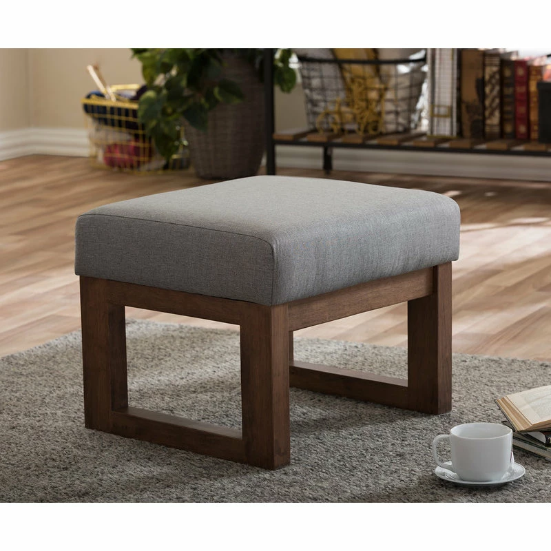 Baxton Studio Yashiya Retro Fabric Upholstered Ottoman Stool, Gray 6 Baxton Studio Yashiya Retro Fabric Upholstered Ottoman Stool, Gray - Image 4
