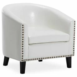 Belleze Tub Barrel Accent Chair Faux Leather, White