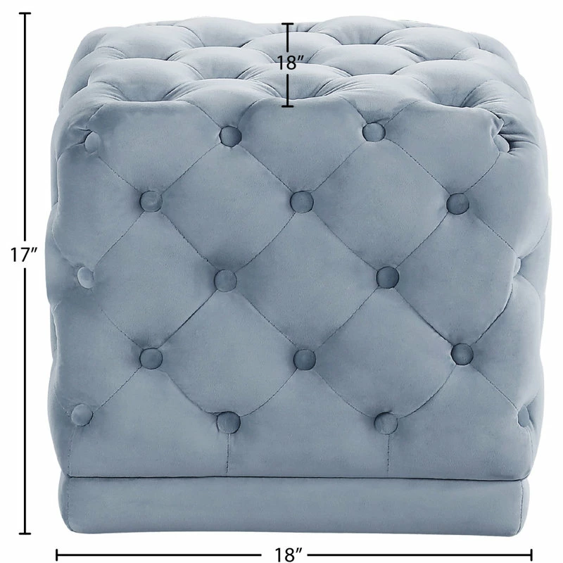 Meridian Furniture Stella Velvet Ottoman/Stool, Sky Blue 6 Meridian Furniture Stella Velvet Ottoman/Stool, Sky Blue - Image 4