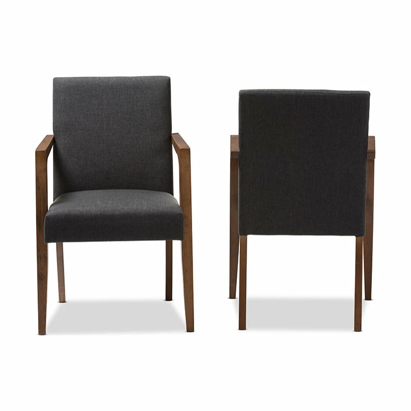 Baxton Studio Andrea Mid-Century Modern Dark Gray Upholstered Wooden Armchair, Set Of 2 6 Baxton Studio Andrea Mid-Century Modern Dark Gray Upholstered Wooden Armchair, Set Of 2 - Image 4