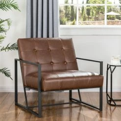 Glitzhome 29.25"H PU Leather Tufted Accent Chair, Brown -GDF sofa Shop 40519ca700a6323d 2508 w800 h800 b0 p0