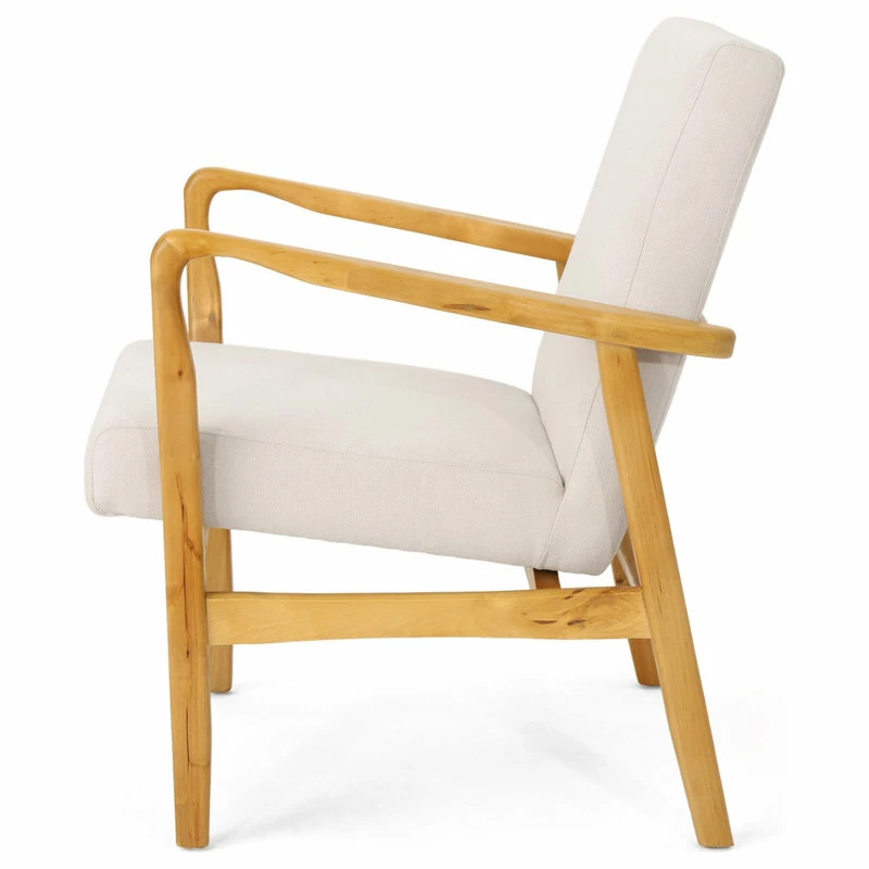 GDFStudio GDF Studio Isaac Mid Century Modern Fabric Club Chair, Ivory/Walnut 7 GDFStudio GDF Studio Isaac Mid Century Modern Fabric Club Chair, Ivory/Walnut - Image 5