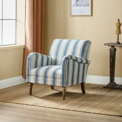 Karat Home Stripe Armchair With Solid Wood Legs, Navy -GDF sofa Shop 41813e6a00bdd05e 1313 w800 h800 b0 p0