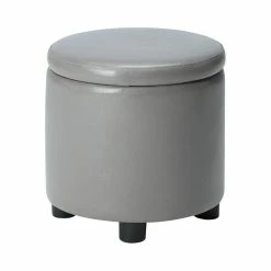 Convenience Concepts Designs4Comfort Round Accent Storage Ottoman In Gray Faux Leather Fabric