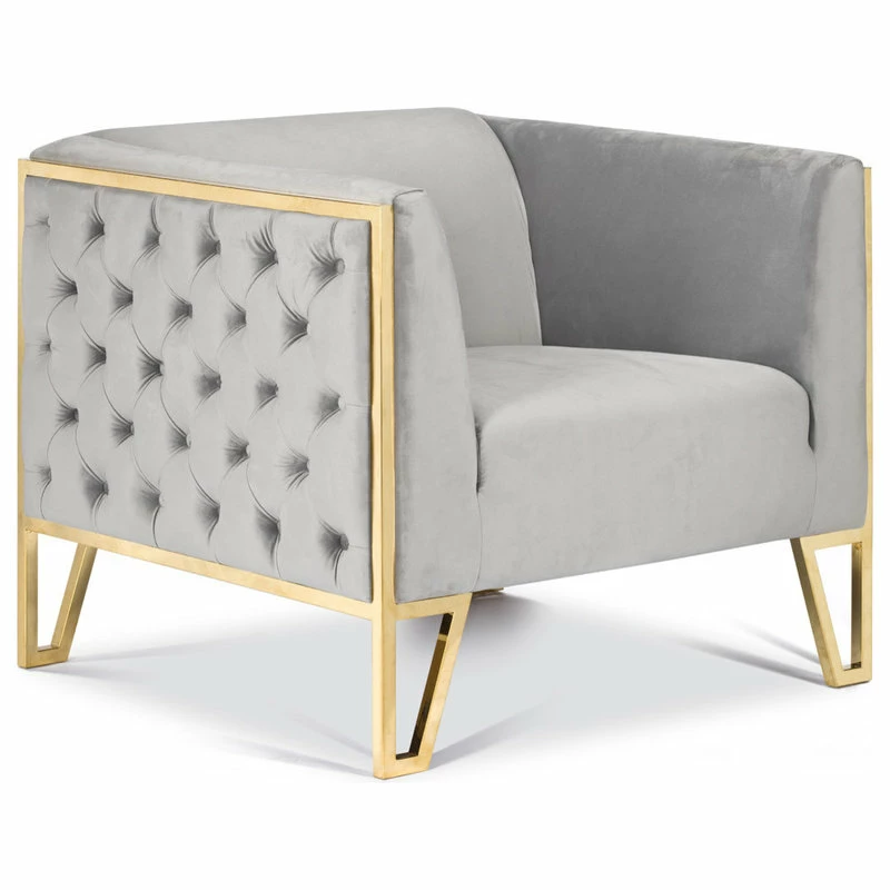 LIEVO Kara Tufted Accent Chair, Polished Gold Steel 4 LIEVO Kara Tufted Accent Chair, Polished Gold Steel - Image 2