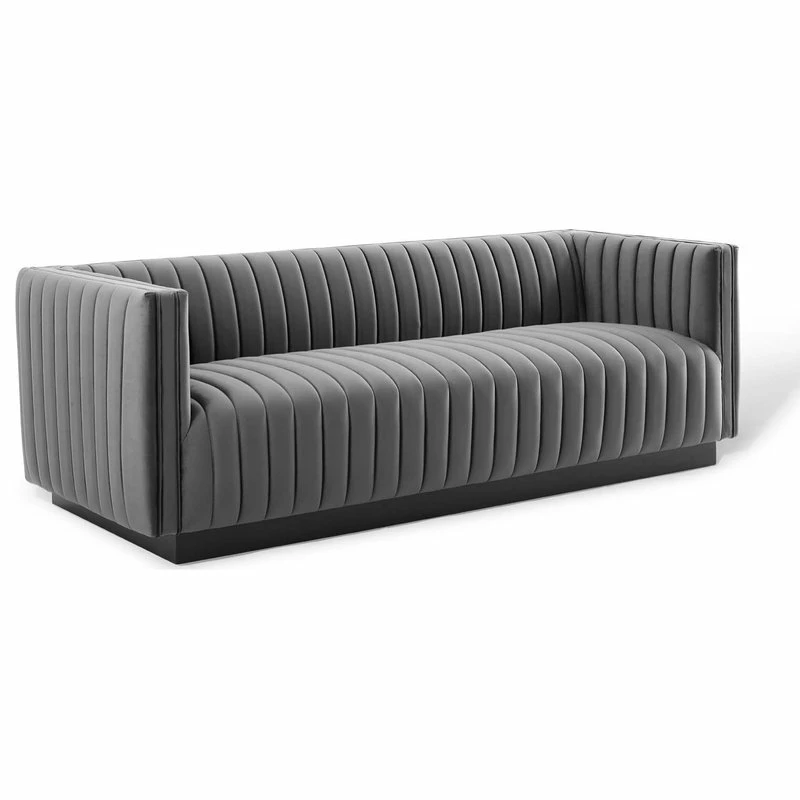 LexMod Conjure Channel Tufted Velvet Sofa, Gray 11 LexMod Conjure Channel Tufted Velvet Sofa, Gray - Image 9