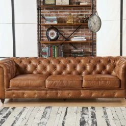Crafters And Weavers Top Grain Leather Chesterfield Sofa, Light Brown -GDF sofa Shop 43d1314d00148a93 5180 w800 h800 b0 p0