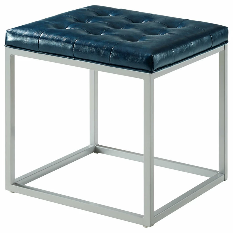 Inspired Home Teresa PU Leather Button Tufted Metal Frame Cube Ottoman, Blue 3 Inspired Home Teresa PU Leather Button Tufted Metal Frame Cube Ottoman, Blue