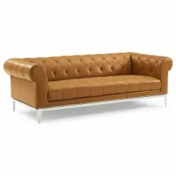 LexMod Idyll Tufted Button Upholstered Leather Chesterfield Sofa, Tan