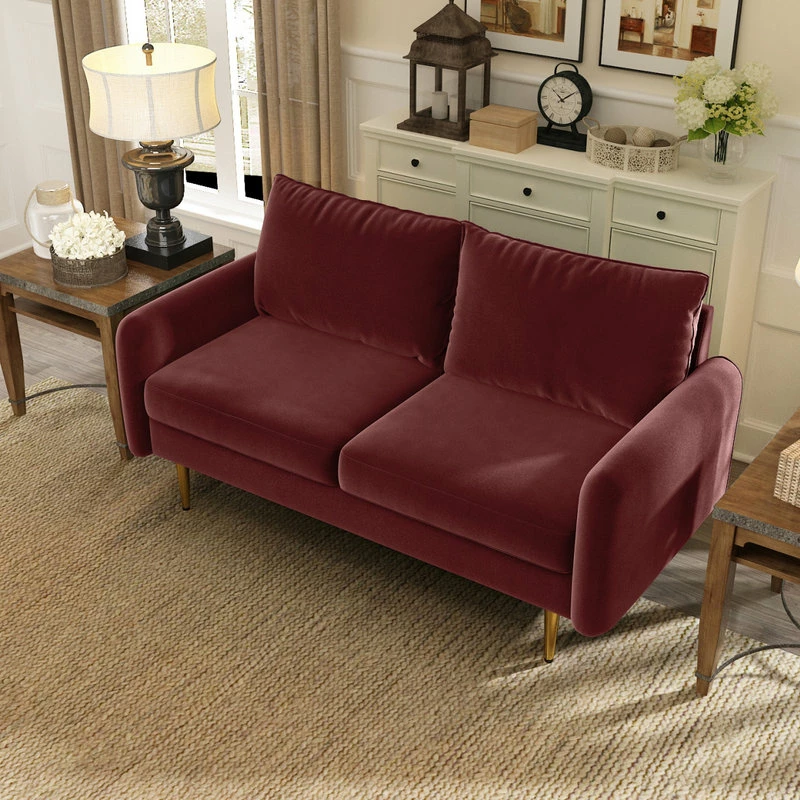 Coosy Home The Yokun III Velvet Round Arm Loveseat, Wine Red 6 Coosy Home The Yokun III Velvet Round Arm Loveseat, Wine Red - Image 4